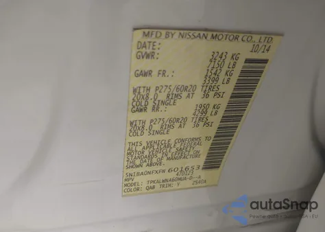 2015 Nissan Armada Platinum from USA, damaged, VIN 5N1BA0NFXFN601653